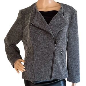 New Catherine Malandrino Runway Style XL Jacket gray tweed zip up very nice